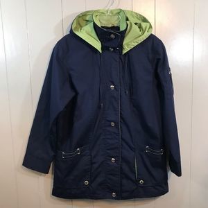 Mackintosh New England Navy Blue Green Hooded Pockets Lightweight Jacket Small
